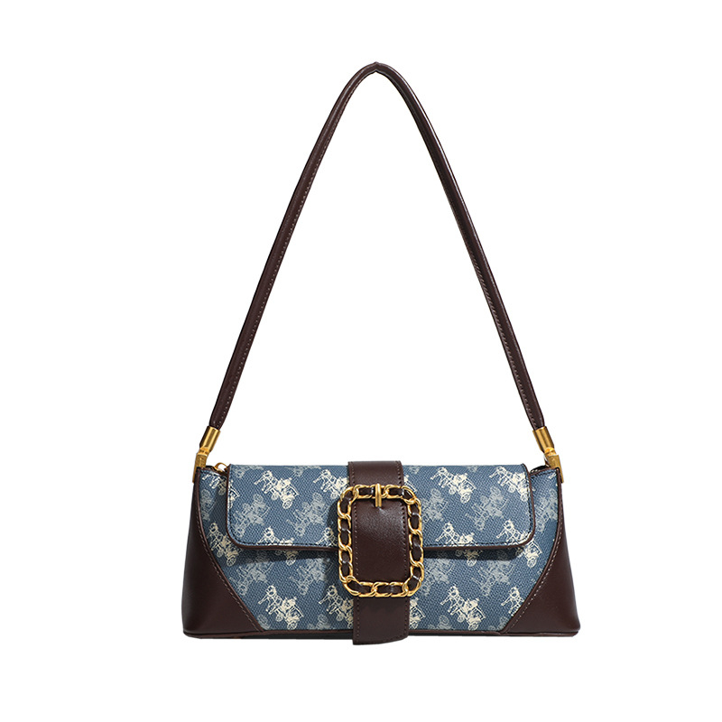 free shipping designer Shoulder Bags for woman Casual Fashion vintage baguette blue flap pocket