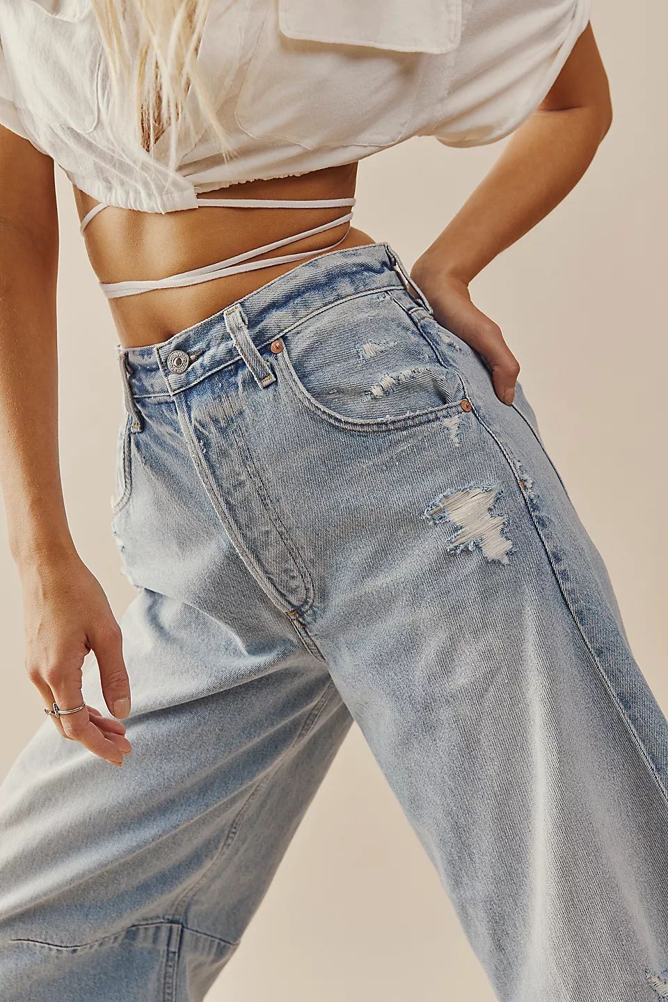 CNLONGBIDA Women's Jeans Wide leg casual jeans summer new high waisted loose fringed pants H5N724
