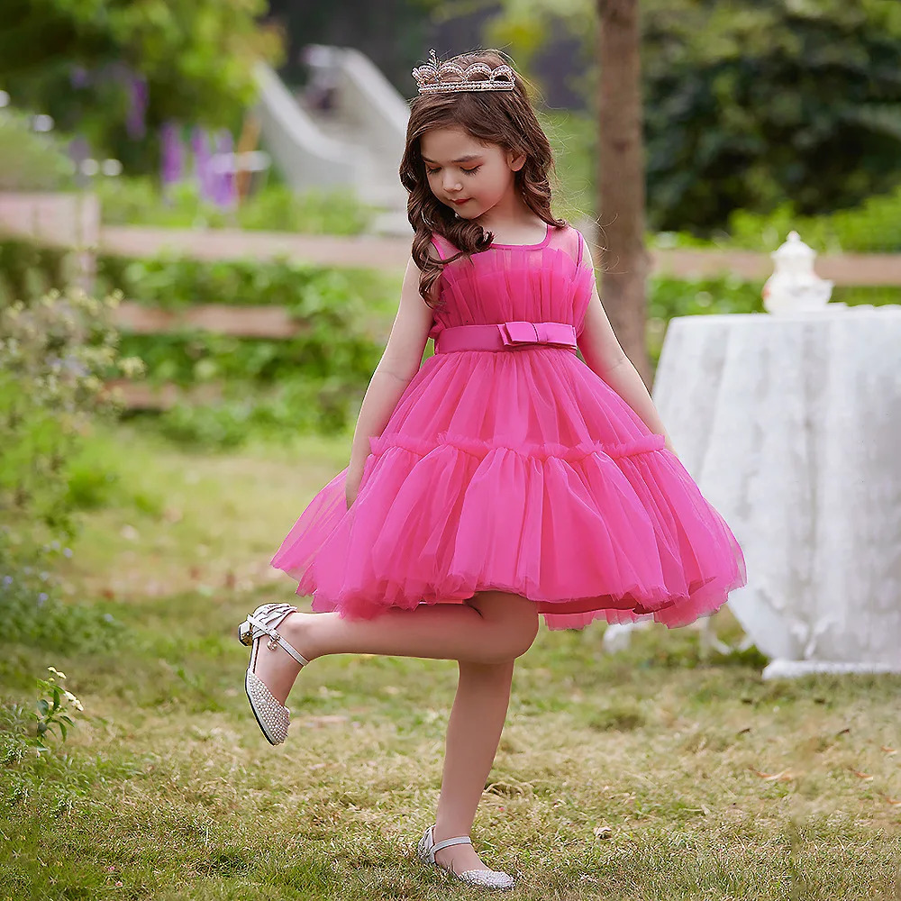 Kids Party Formal Evening Dresses Elegant Party Dresses For Girls Dresses With Trailing Detachable Princess Dress R250424