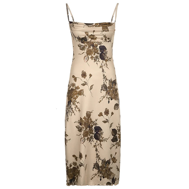 Cibbar y2k retro shoulder strap dress with retro floral print sleeveless summer party dress suitable for fashionable and elegant ladies in the 2000s 2