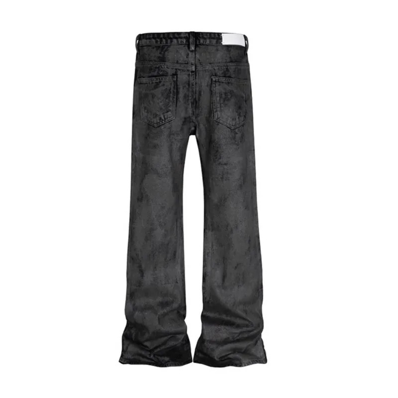 HKSH Mens Trendy Dark Long Leg Denim Pants Wax Brushed Glue Micro Flash Jeans Fashion Trouthers HK2467 250317
