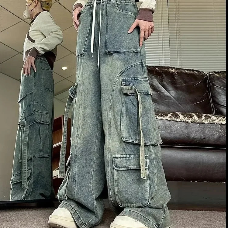 Washed Vintage American Style Womens Jeans Loose Drapey Slimming Long Trousers Spring Arrival High Street Fashion 250320