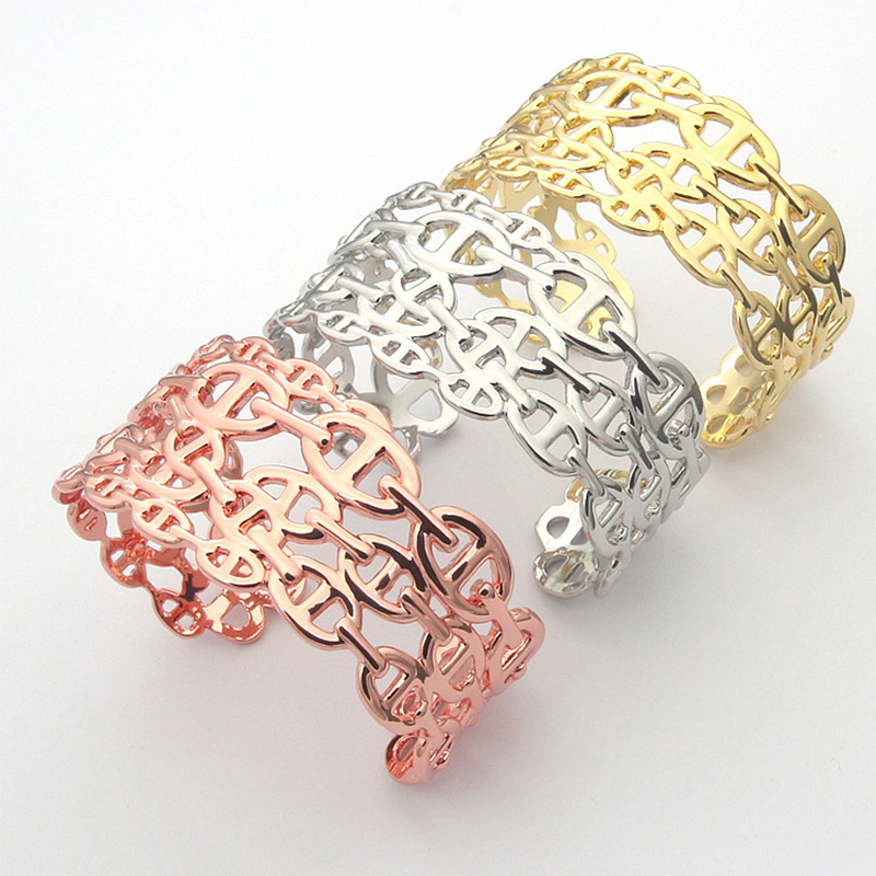 Brand Luxury h Bracelet Classic Pig Nose Wide Face Cuff Bracelet Couple 18k Gold Bracelet Multi Layer Stainless Steel Designer Bracelet for Men