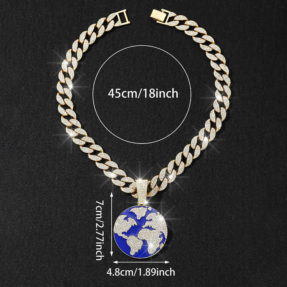 New Drop Oil Hip Hop Planet Earth Pendant Cuban Necklace Personalized Environmental Friendly Alloy Headpiece