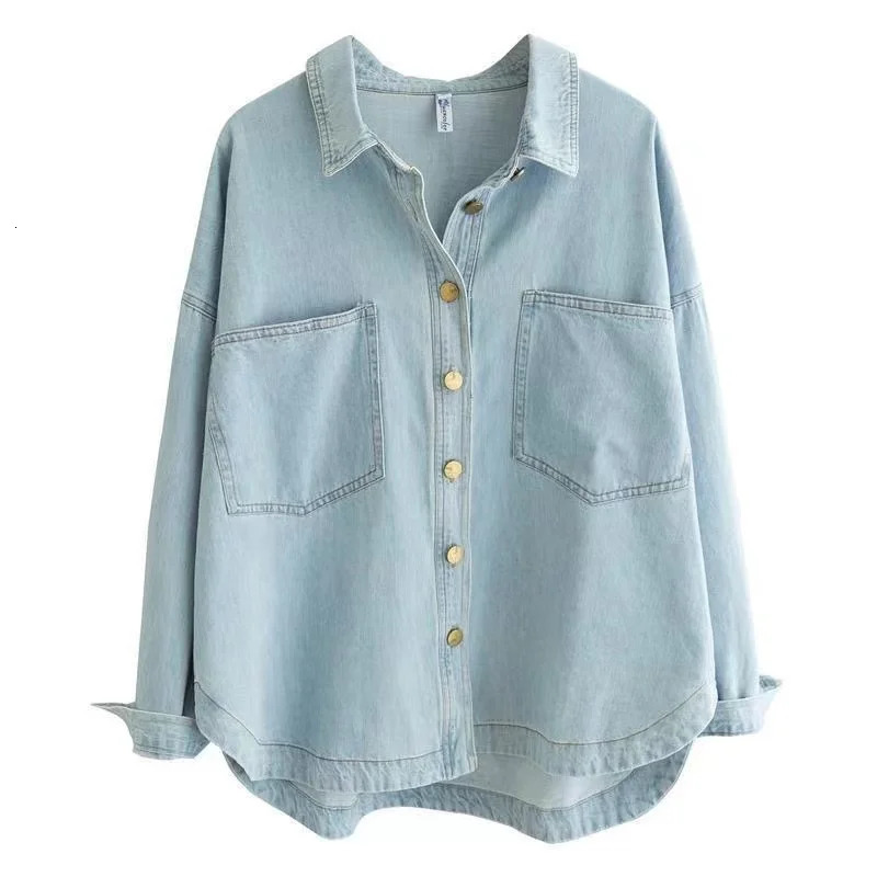 Womens Shirt Spring and Autumn Korean Denim Shirt Jacket Womens Long Sleeve Loose Womens Jeans Top Women 250317
