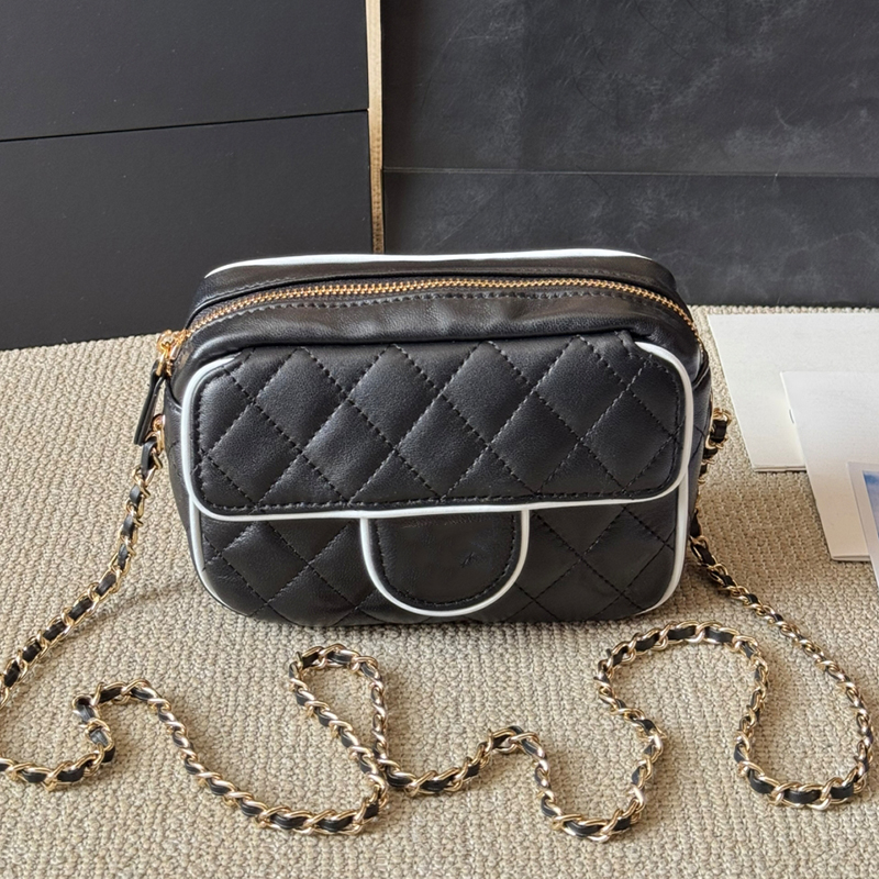 Luxury Designer Genuine Leather Camera Zipper Box Cosmetic Case Cross Body Shoulder Bags Two-tone Panda 25P Luxe Outdoor Sacoche Makeup Handbags Purses 18x12cm