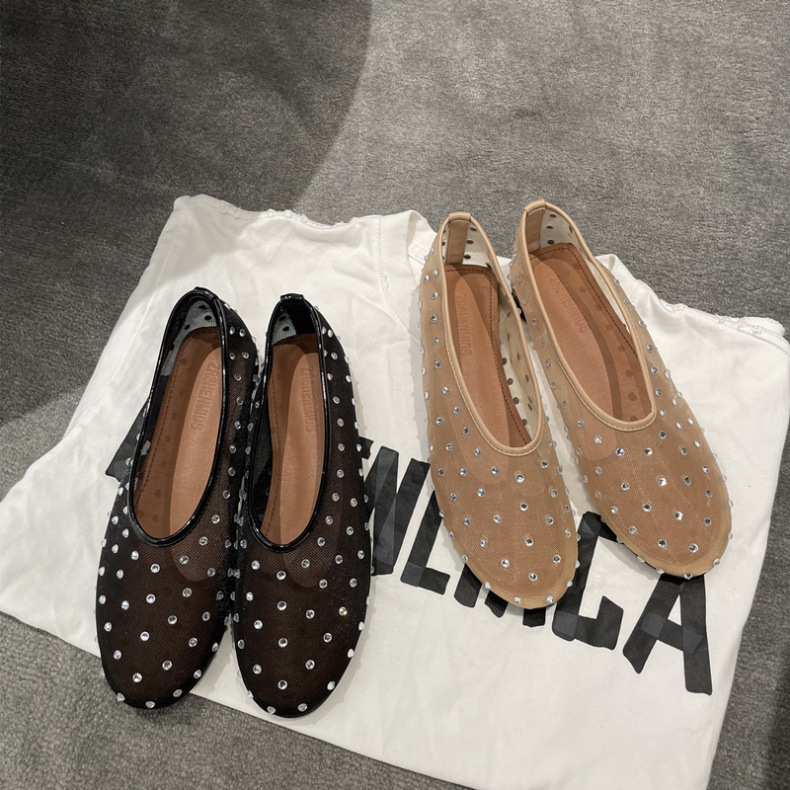New spring and summer fashion round-toe rhinestone Mary Jane flat shoes for women comfortable ballet dancing shoes