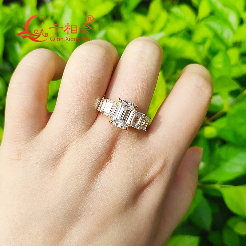 3.5ct 7*10mm 5pcs emerald shape Sterling 925 Silver half band Moissanite Ring women Diamonds Male fine Jewelry gitf datting