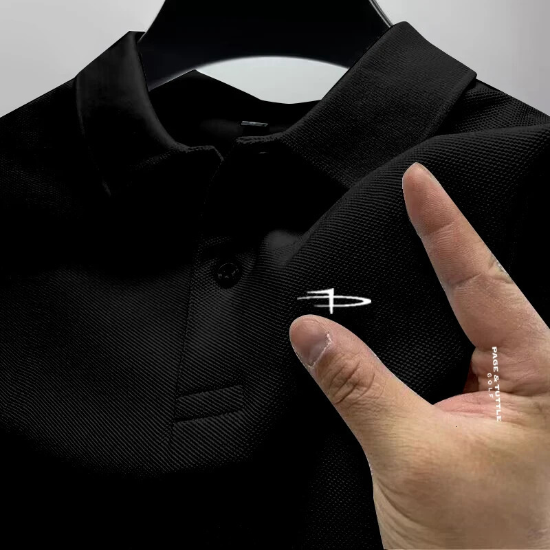 Mens monochrome casual cotton ball sweater slim fit short sleeved product 2024 business polo shirt fashion 250320