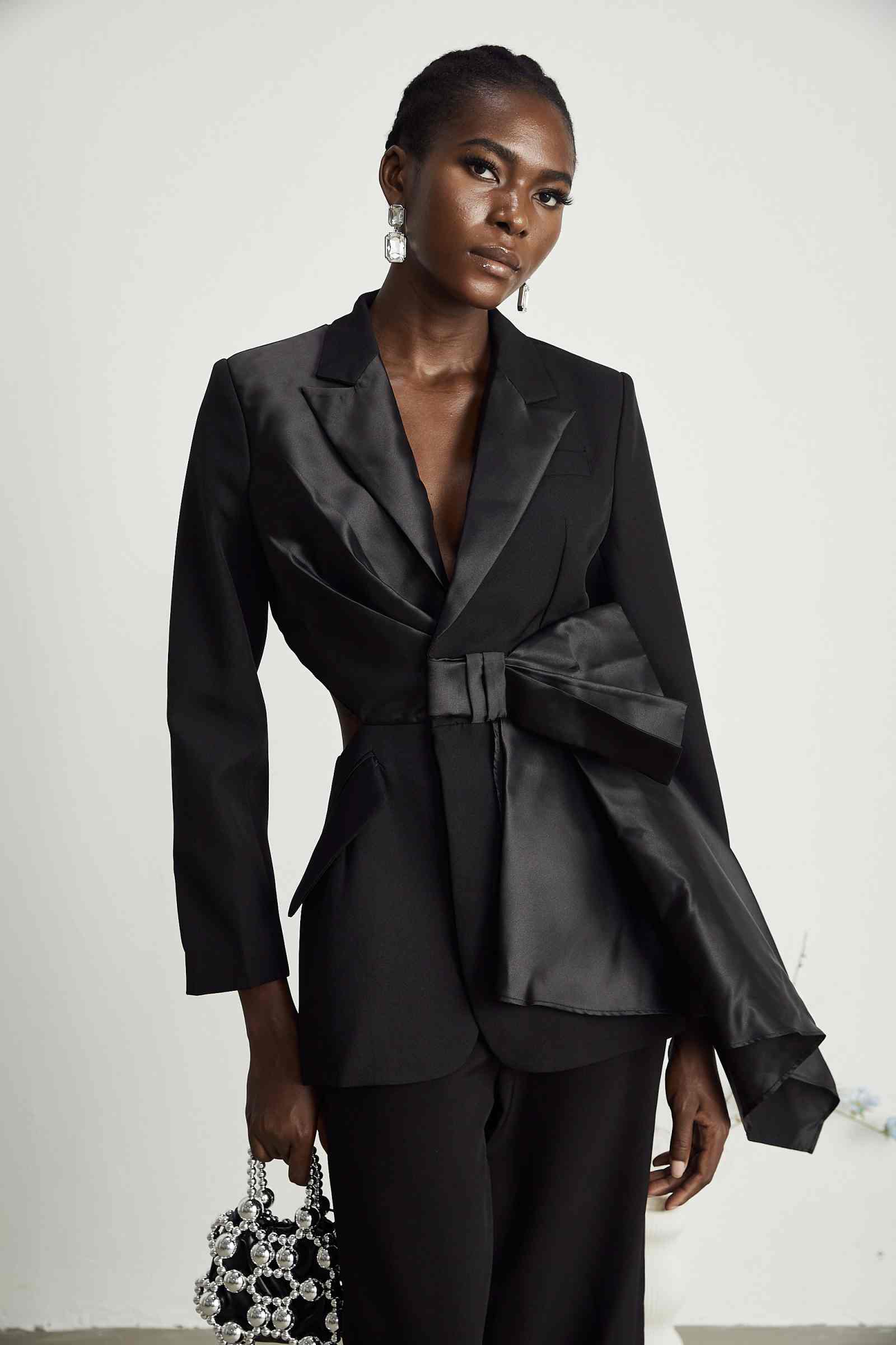 Customized Black Women Pants Suits With Big Bow Ladies Prom Birthday Party Formal Wear Outfit Flared Trousers 2 Pieces