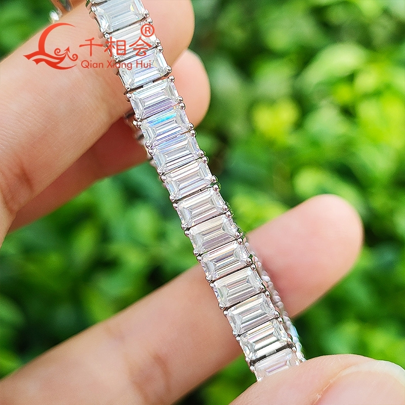 3x5mm rectange emerald Tennis Bracelet S925 Sterling Silver D vvs white Moissanite jewelry Men Women gift GRA gift party