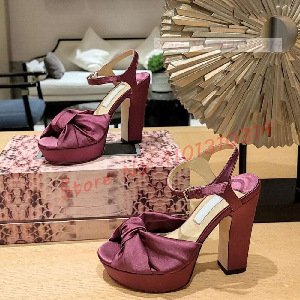 Wedge Heels Pink Bowknot Platform Women Lovely High Chunky Heels Open Toe Satin Shoes Ladies Summer Veet Sandals