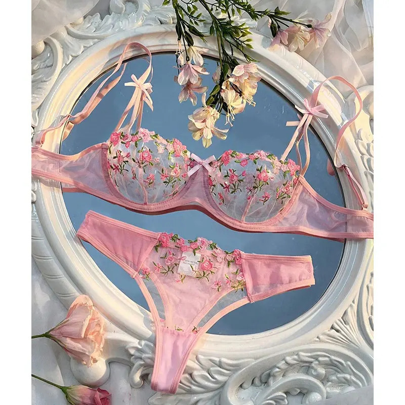 Round Up Night Beautiful Sexy Women 2 Piece Floral Embroidery Underwear Sexy Erotic Lingerie Underwear Lenceria Sexy Sets 250320