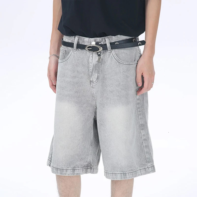 Summer Mens Jeans Retro Extreme Hip Hop Denim Shorts Y2K Brand Loose Fit Straight Leg 250312