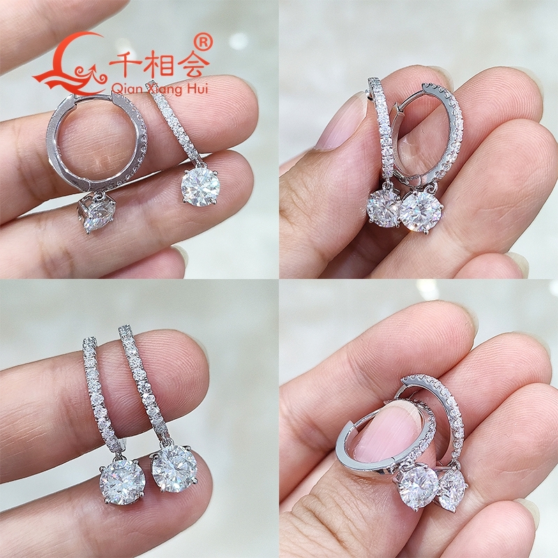 6.5mm1ct half around round shape 925 silver white color D VVS moissanite stone ear stud Earing gift dating women wedding