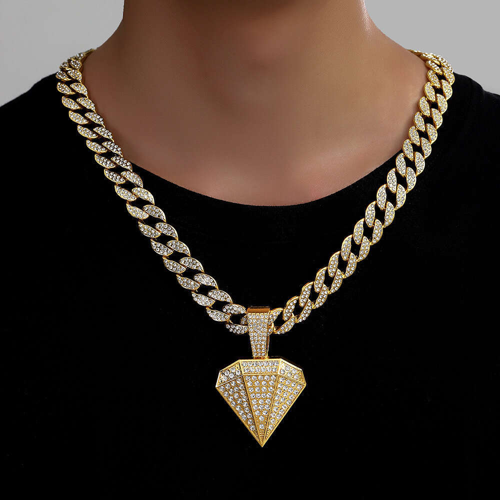 TEMU Hot Selg Full Dia Alloy Pendant Hip Hop Men's Personalized Simple Fashion Necklace