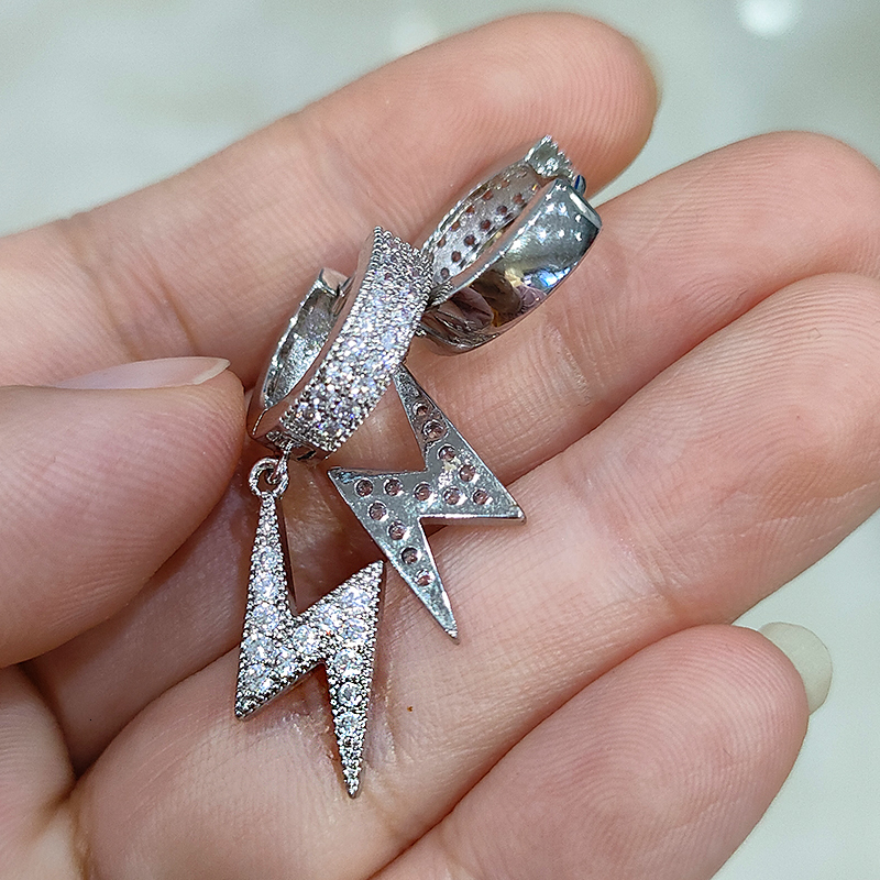 20mm Lightning Shape S925 Silver Ear Studs with D VVS White Moissanite Stone Jewelry Gift for Women