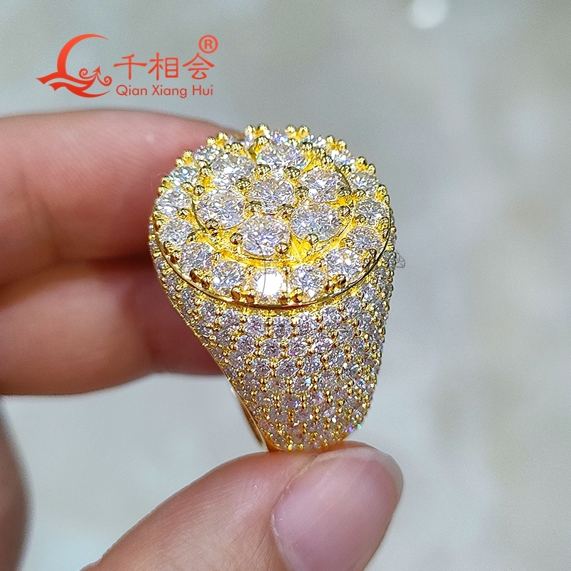 19.5mm round Yellow Silver S925 D VVS1 Moissanite Half Band Ring for Men Women Luxury Wedding Gift