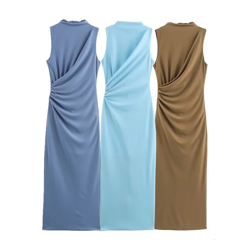 Womens long leather pleated decoration Midi dress highend elegant slim generous 250320