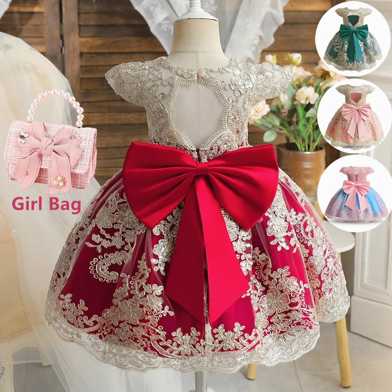 Embroidery Elegant Princess Dress for Girls Golden Lace Vintage Children Festival Party Gown Baby Formal Weddings Dresses R250424