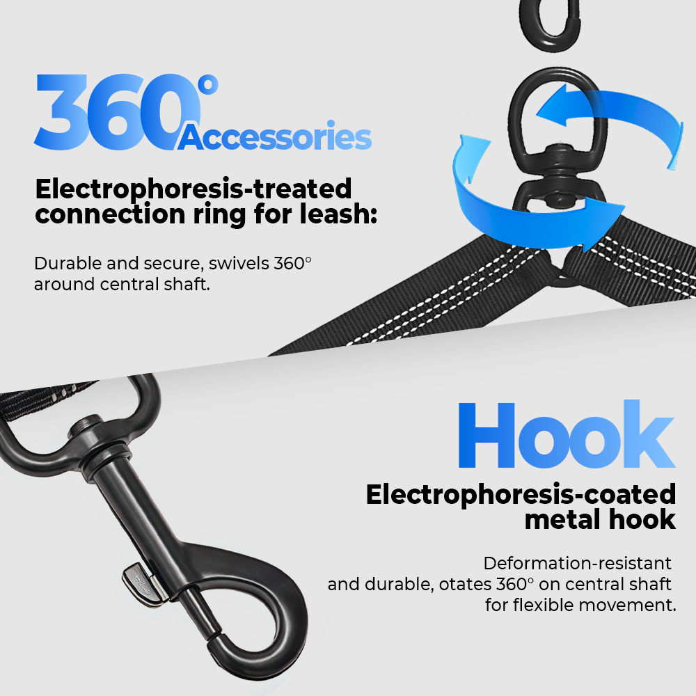 DHpet Reflective Dual Head Retractable Dog Leash 2-in-1 Heavy Duty 600Lbs, Adjustable 1-1.75m Metal & Polyester Rope, Lightweight 160g for Secure Walk