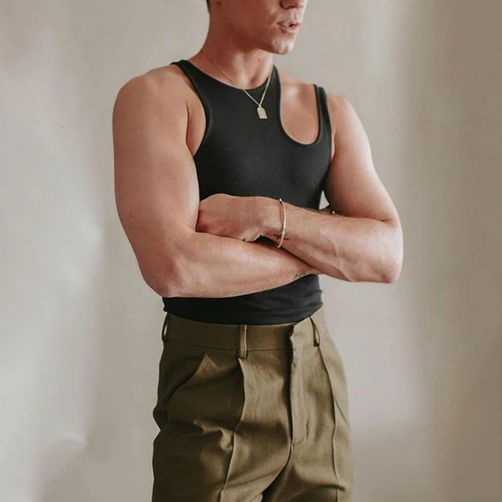 Summer Mens Sports Fitness Vest Sleeveless Vest Speed Dry Sexy Personality Hollow Out Asymmetric Pullover Sports Tank Top 250318
