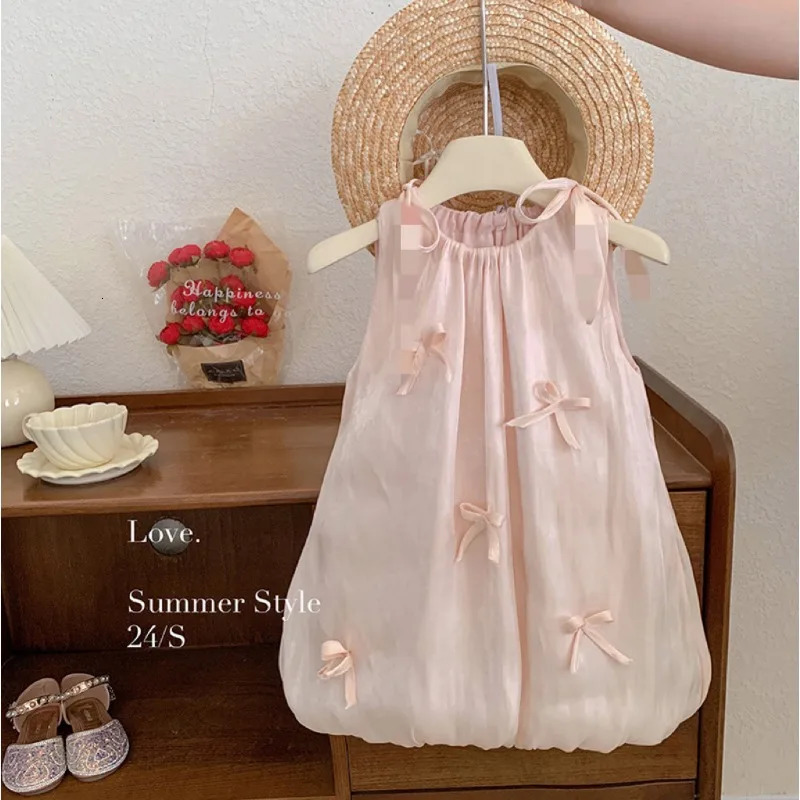 Kids Babys Girls Sleeveless Dress Summer Bow Toddler Girls Sundress Trendy Flower Bud Princess Dress for Little Girls R250424