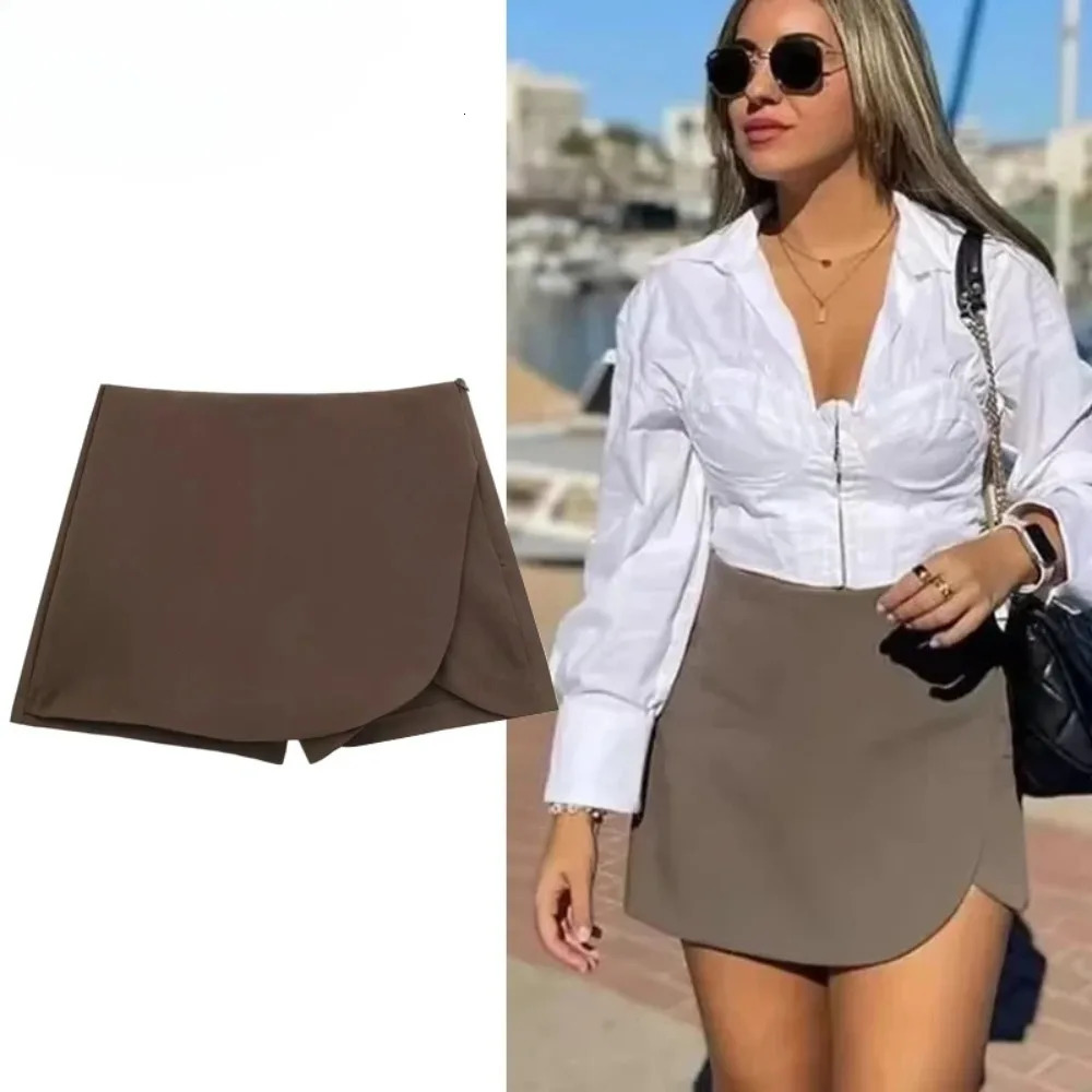 Women High Waist Brown Skirt Pants Stylish Summer Pink Black Mini Skirt Shorts Asymmetric Casual Off White Skort 250320
