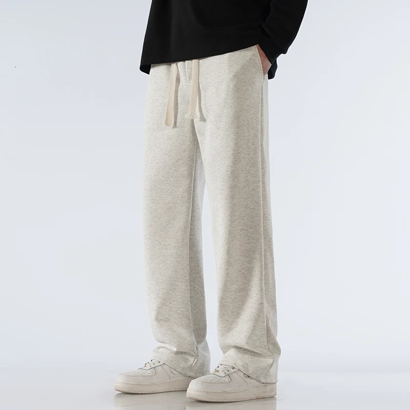 65% Cotton Fabric Mens Casual Pants Wide Leg Straight Loose Outdoor Sweatpants Neutral High-quality Soft Baggy Trousers 250320