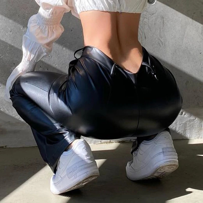 Club Sexy PU Leather Pants Fashion Flare Pants Women High Waist Skinny Solid Black Wide Leg Trousers Clubwear Streetwear 250320