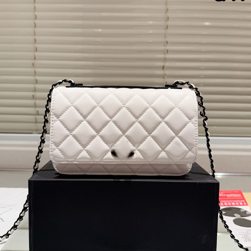 Woc Classic Handbag Crossbody Shoulder Bag Diamond Leather Black Hardware Metal Buckle Braided Chain Crossbody Bag Purse Hold Bag Card Place Change Place Dinner Bag