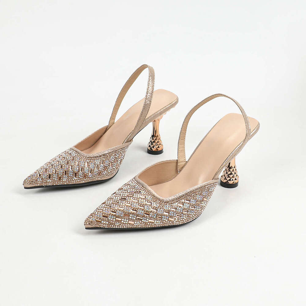High Heel New Gold Diamond Pointed Women S Shoes With High End Feel Slim Heels Versatile High Heeled Sandals