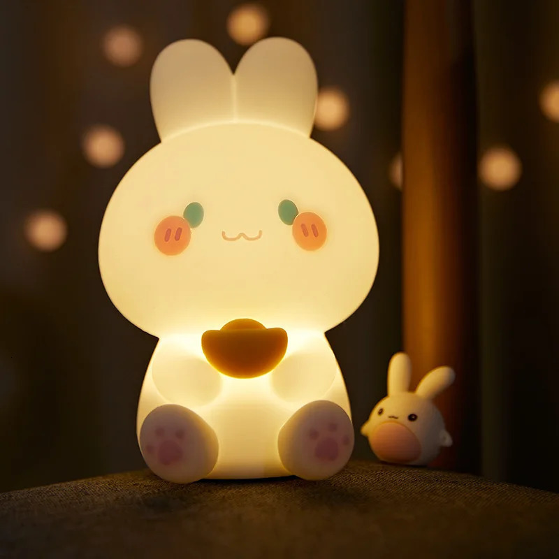LED Night Lamp Cute Rabbit Silicone Sleep Light USB Rechargeable Touch Sensor Bedroom Bedside For Kid Baby Dropship 250320