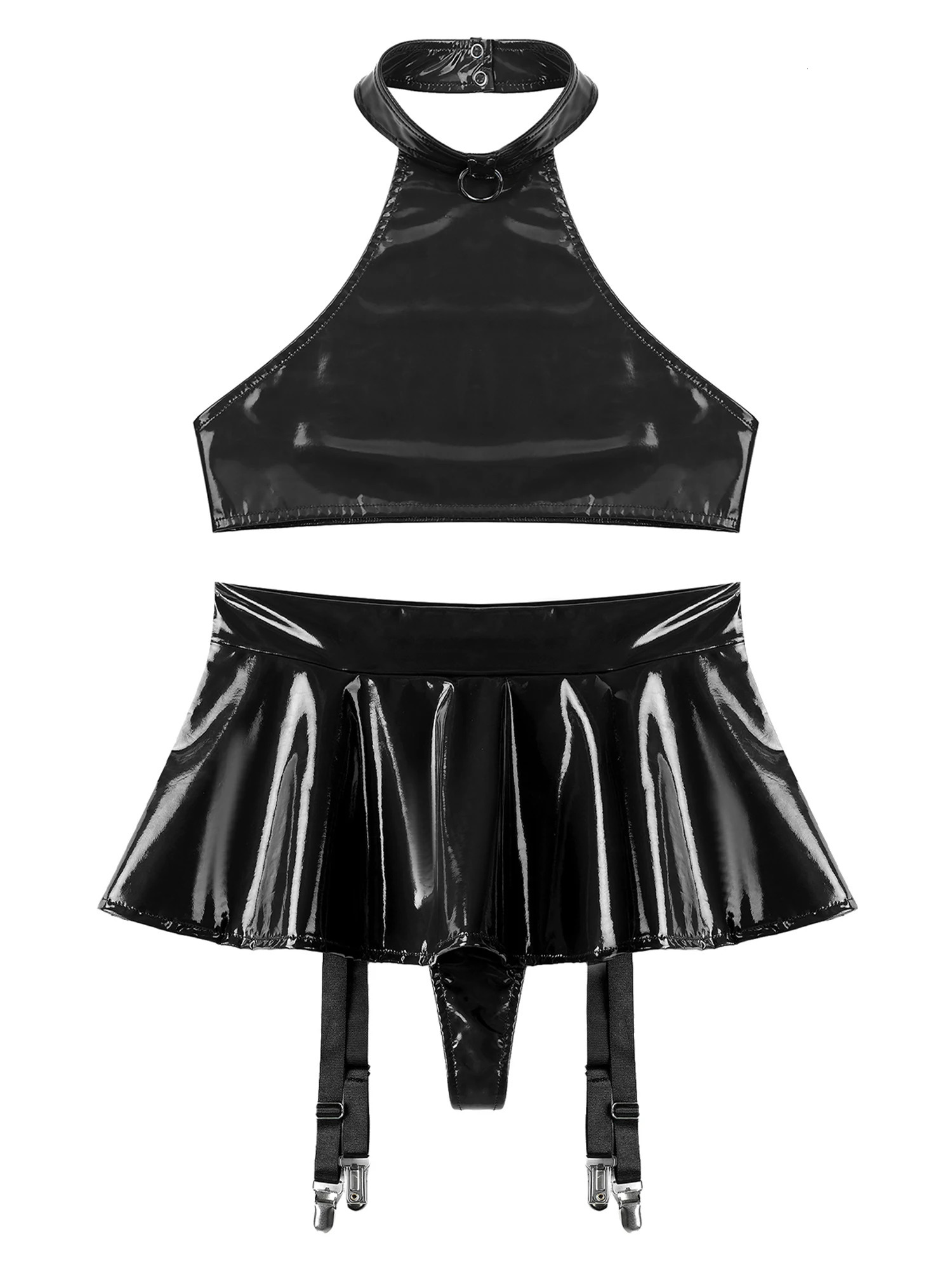 Two-Piece Female Lingerie Set Women Latex Nightclub Outfit Night Club Girl Rave Festival Pole Dance Show Babydoll Costume 250320