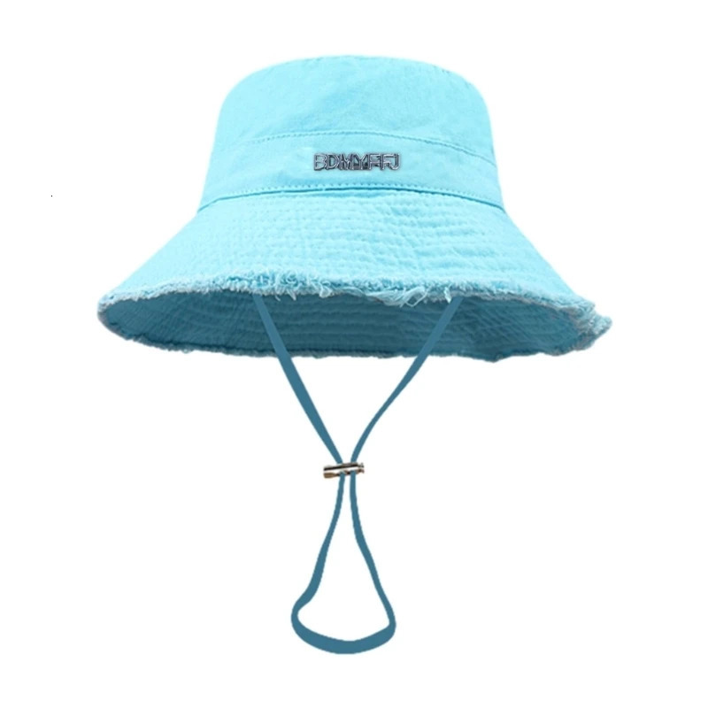 Teens Frayed Bucket Hat Summer Foldable Fisherman Hat with Adjust Chin Rope Anti-uv Hat for Friend Family 250318