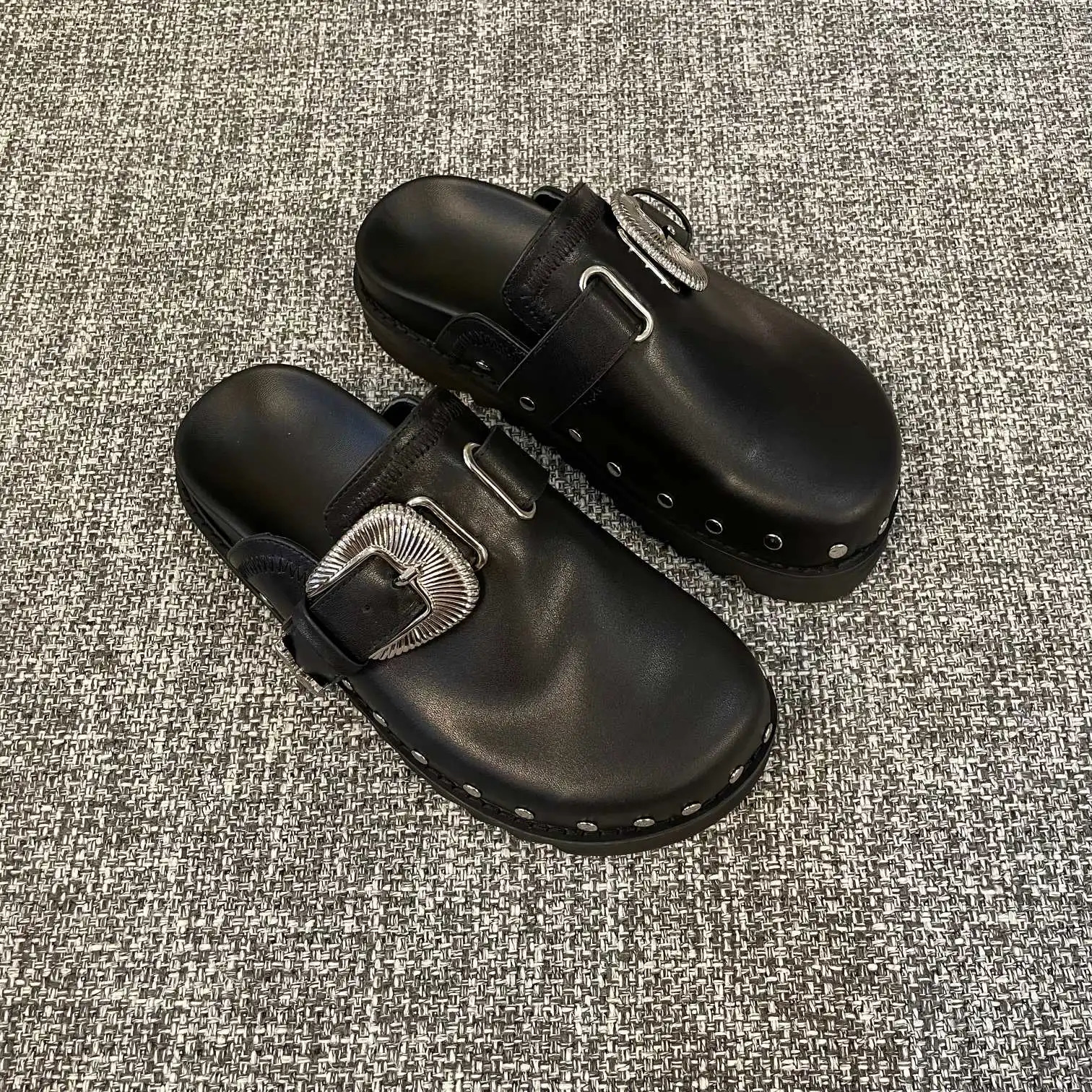 Black personality unique retro summer womens shoes cowhide platform sandals all leather 250321BJ - view 6
