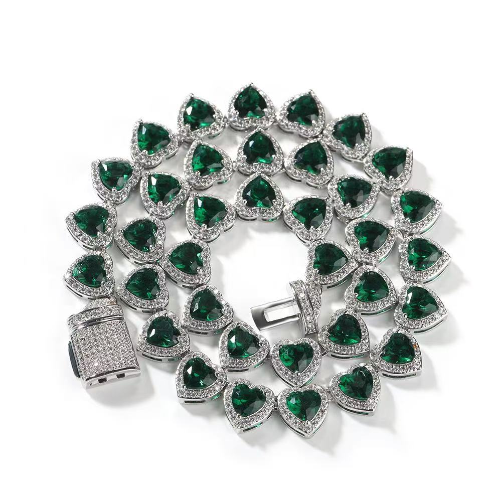 2025 New model Bubble Letter Clustered Heart Tennis Chain for Women Glossy Girl Choker Prong Setting Necklace Pink Hip Hop Jewelry