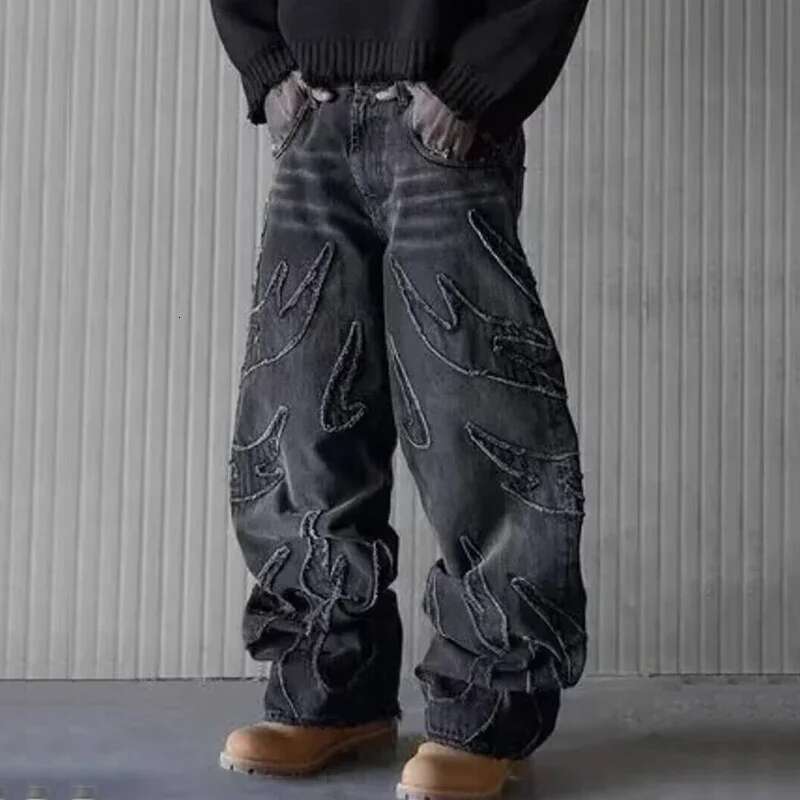 Designer Jeans Men's Loose Casual Aesthetic Street Wear Jeans Men's Retro Fashion Wide Leg Pants Pattern Embroidery Designer Hip-hop Men