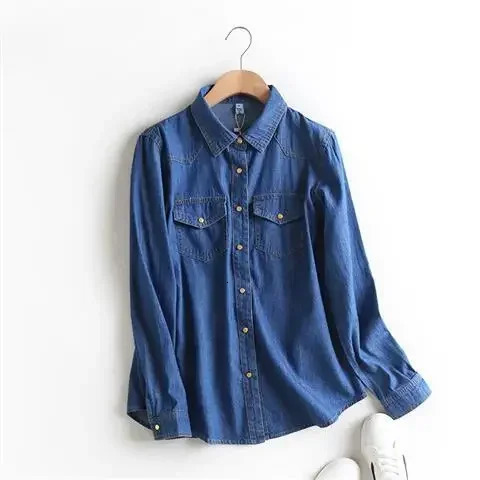 Womens shirt Spring and Autumn denim shirt Womens long sleeved shirt Blusas Ropa De Mujer 250317