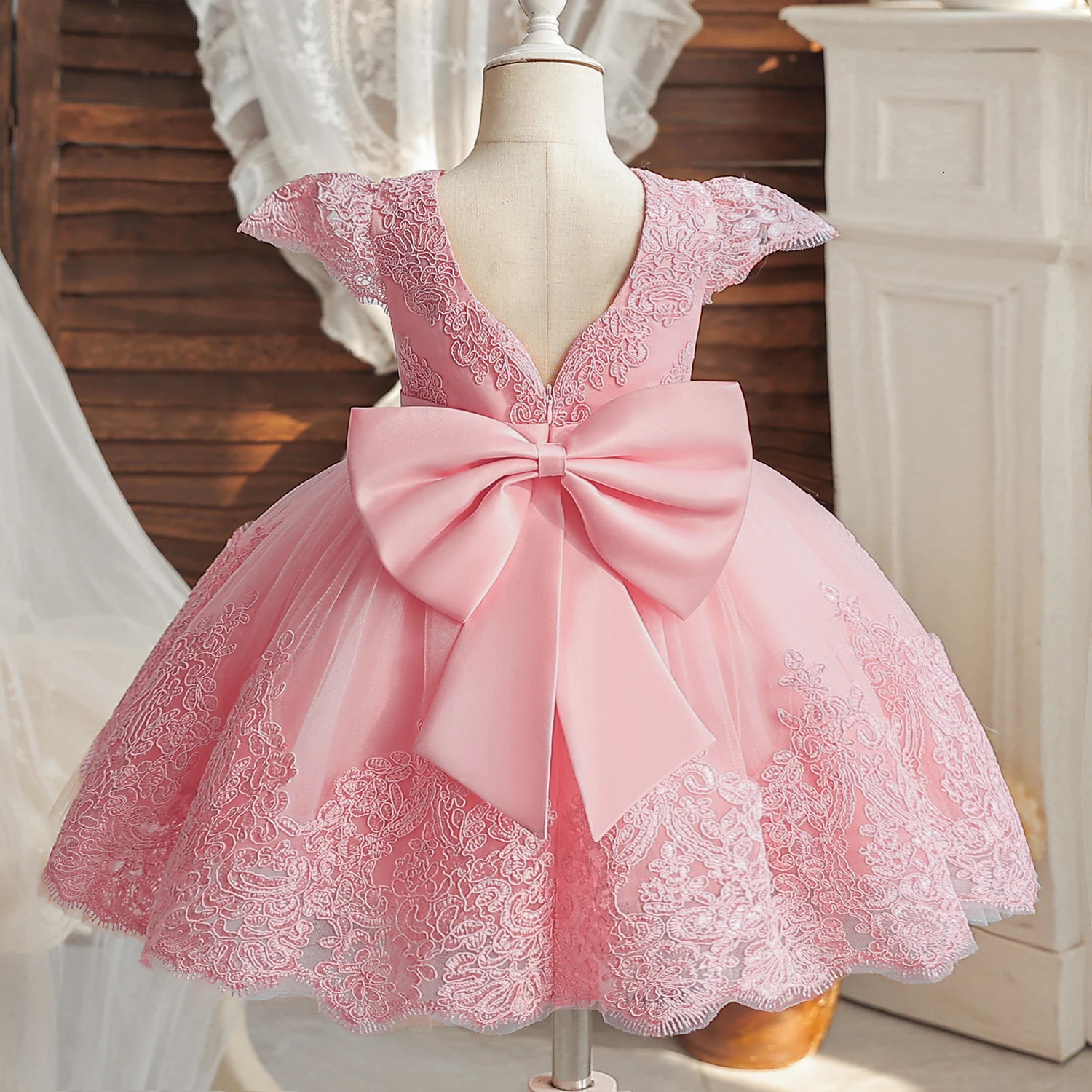 Embroidery Elegant Princess Dress for Girls Golden Lace Vintage Children Festival Party Gown Baby Formal Weddings Dresses R250424