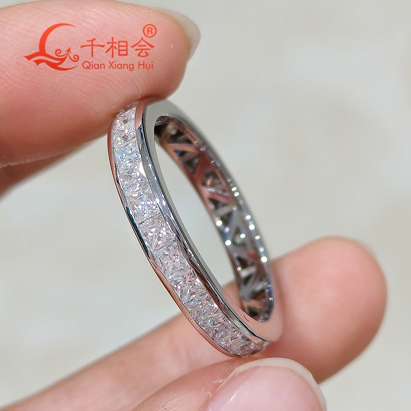 2.5mm Square D White VVS Moissanite Ring S925 Sterling Silver Tension Setting Eternity Band Unisex Engagement Jewelry
