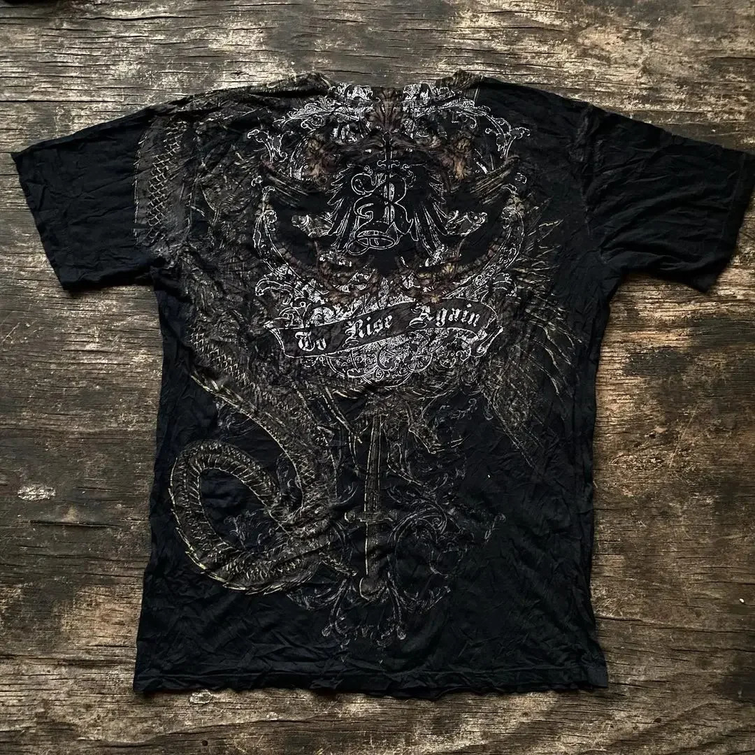 2000s mens and womens Y2K street tops Gothic dark retro plus size loose casual high print hiphop clothing 250320