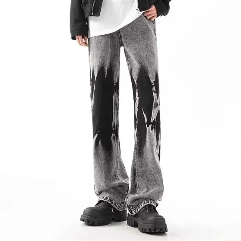 2025 Vintage Tie-dye Patchwork Jeans For Men Hip Hop Fashion Wide-leg Denim Trousers Y2K Streetwear Baggy Jean Pantalones 250320
