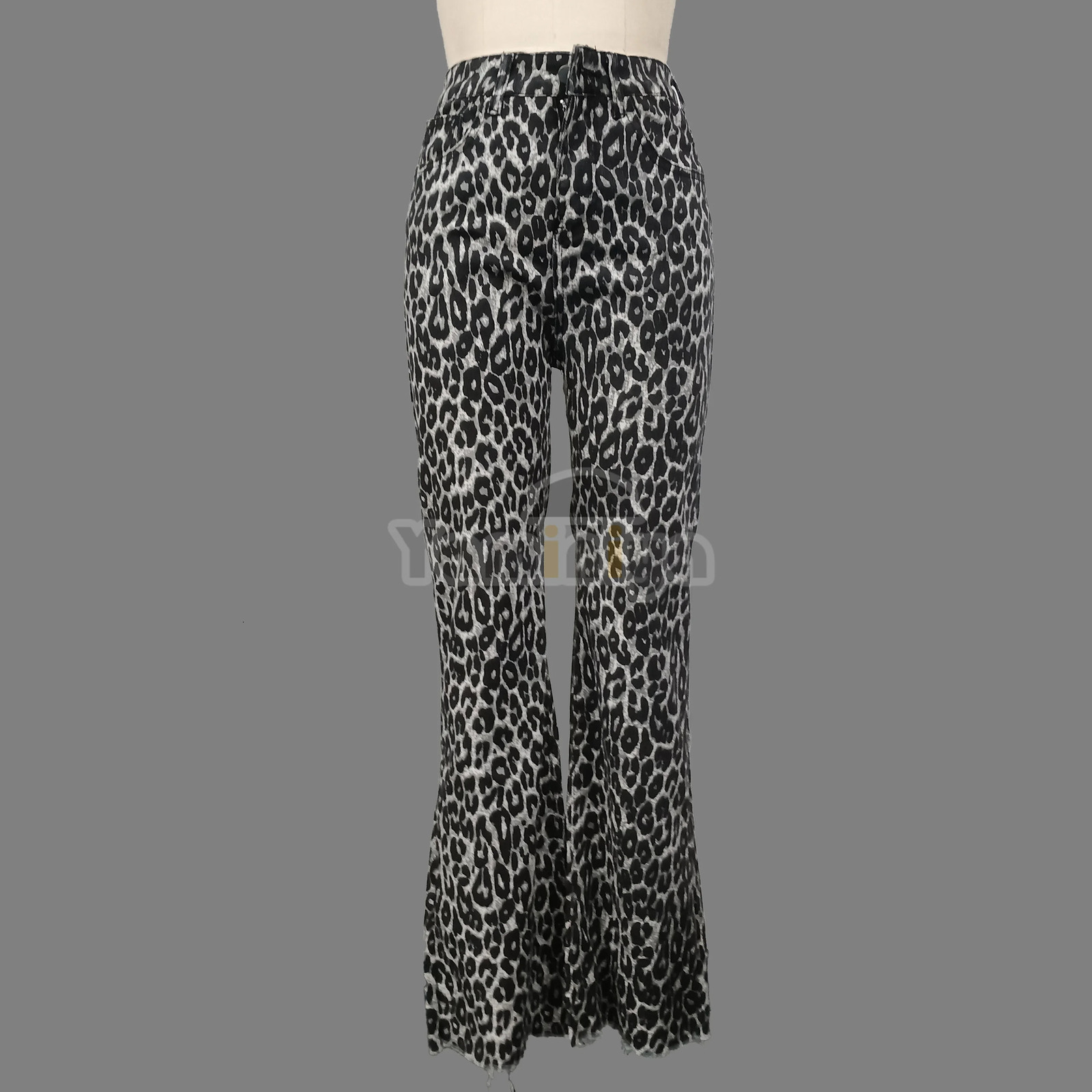 Yaminiya Autumn Womens Jeans High Waist With A Leopard Print Women Flared Pants Distressed Washed Vintage Womens Pants 250320