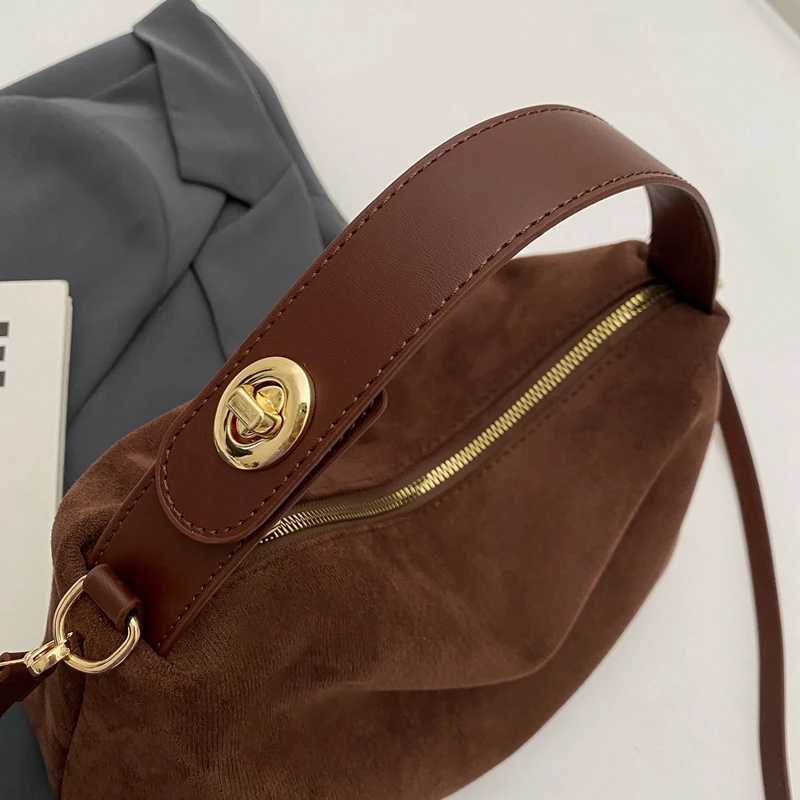 Retro Fashion Womens Top Handle Handbag Artificial Suede Solid Color Shoulder Stray Bag Large Capacity Commuter Cross Body Messenger Y250320
