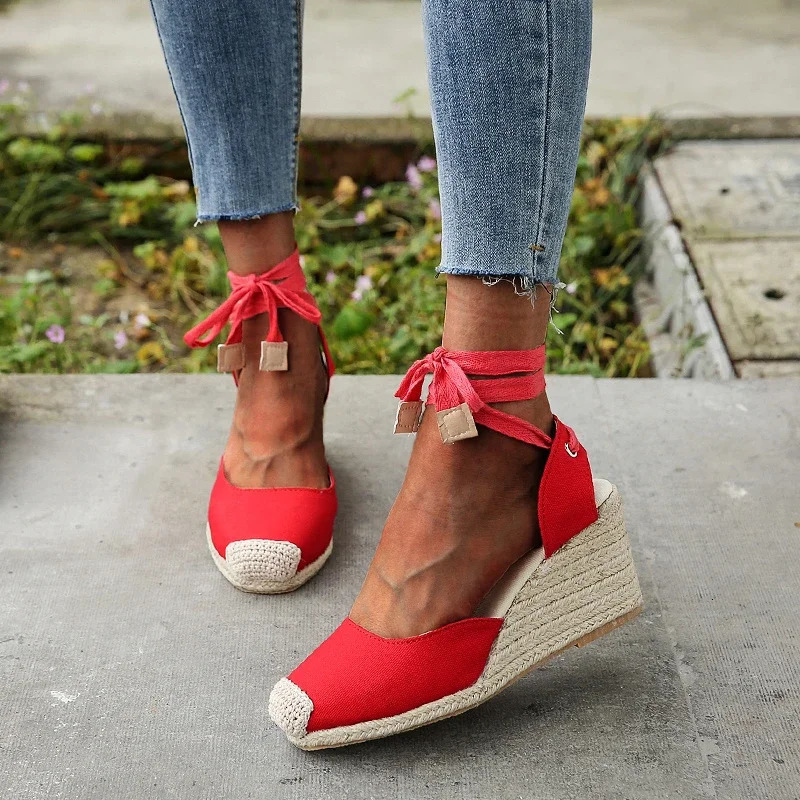 Womens Espadrille Ankle Sandals Comfortable Slippers Casual Shoes Breathable Flat Hemp Canvas Pump 250321BJ - view 4