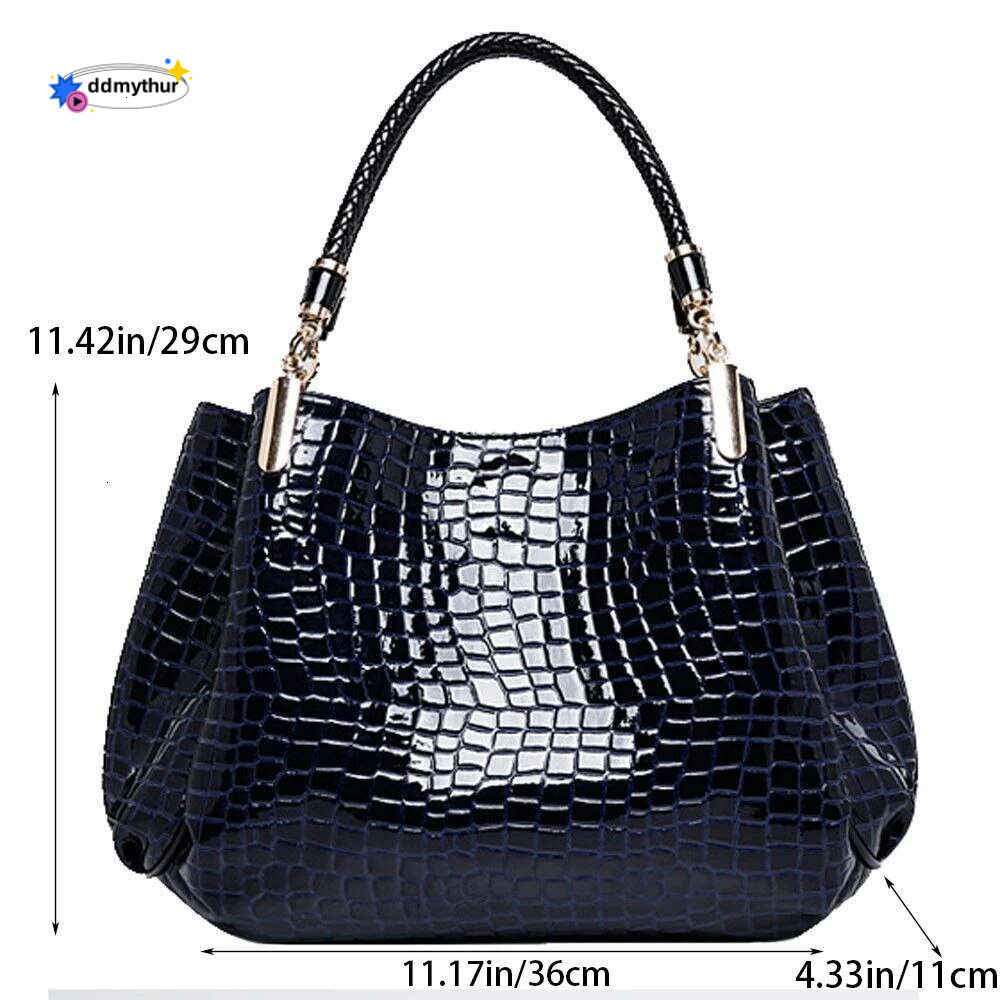 2025Large Capacity Tote Daily Commute Women's Shoulder Bag Crocodile Print Bright Face Handbag Shopping H6.17#28 ddmythur