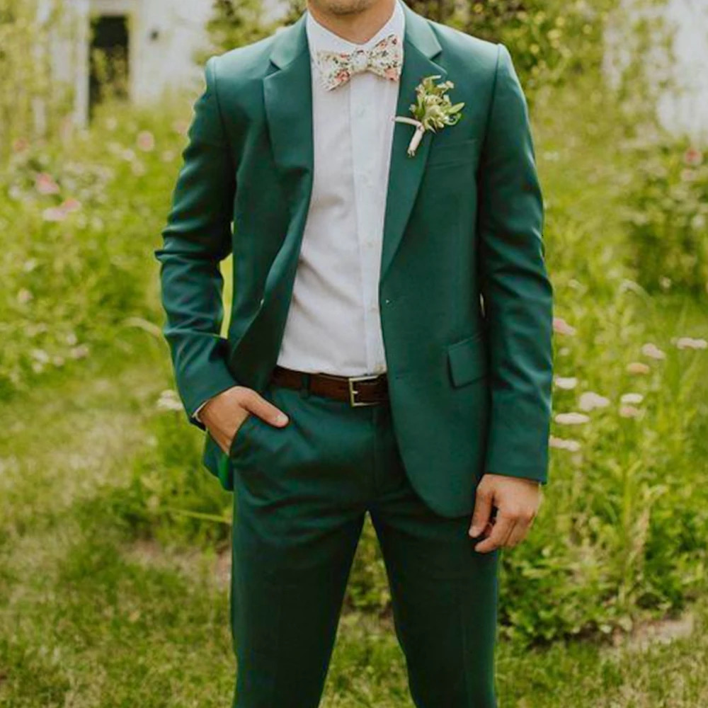 Fashionable green mens wedding dress twopiece style chic notch lapel single chest tailcoat ultrathin fit jacketpants 250311