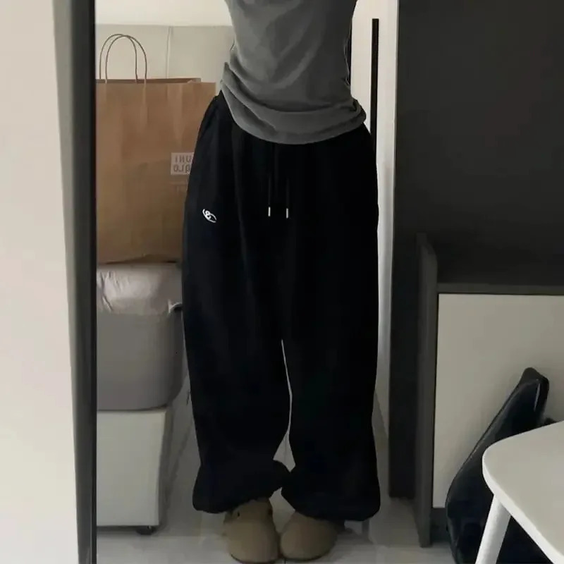 Oversized Retro Baggy Pants Fashion Women High Waist Drawstring Hip Hop Y2K Wide Leg Pant Casual Sweatpant Loose Trousers 250320