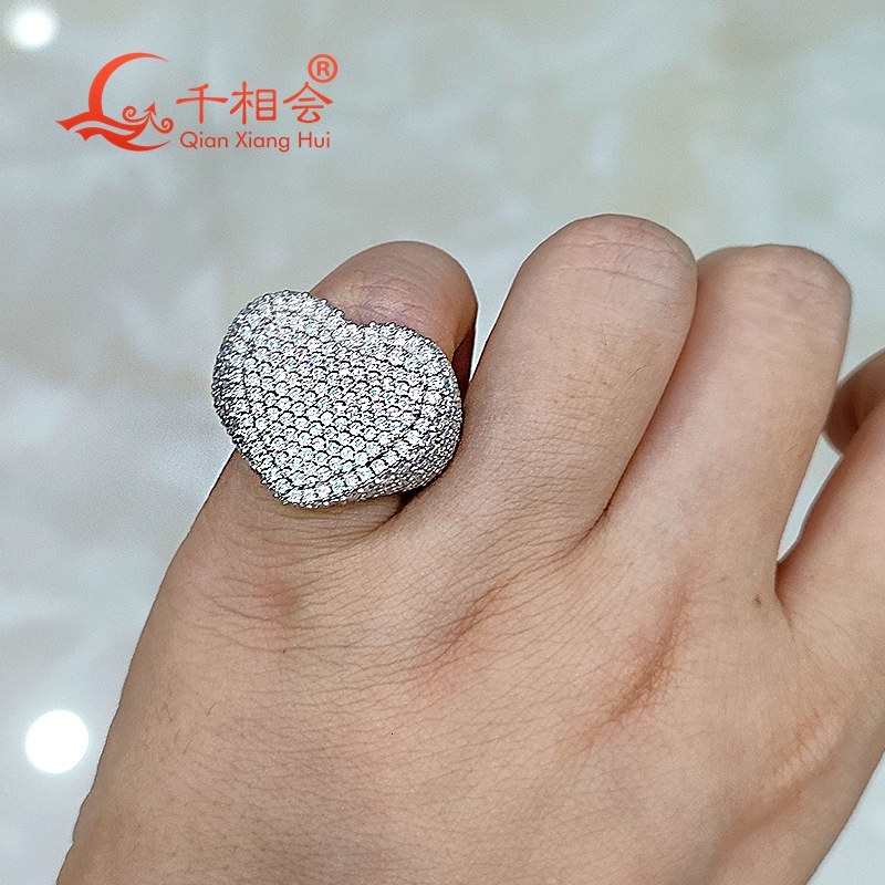 18.5*22mm heart shape silver color S925 Silver D white full melee Moissanite Mens womens Ring Luxury Style gift wedding